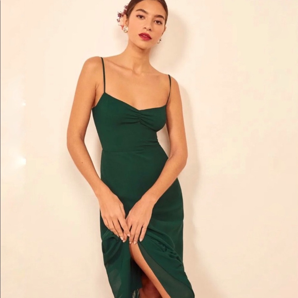 🍭🍭Sale🍭🍭 Reformation Emersyn Dress in Emerald - Picture 4 of 16